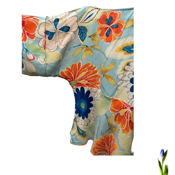 Y2K Express 100% Silk colorful blouse with open sleeves and flowers size 7/8 - Picture 5 of 7